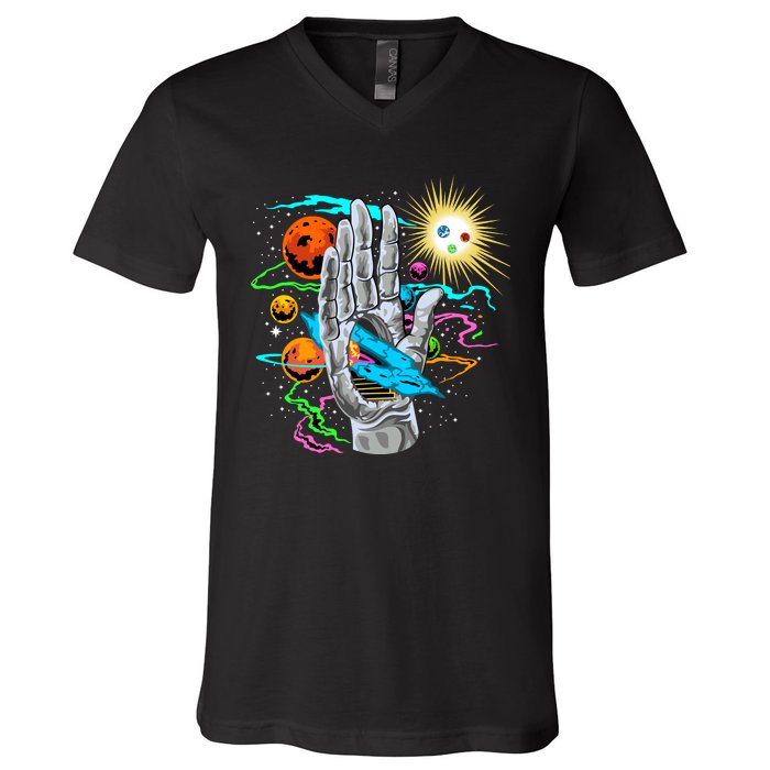 Divine Hand In Space V-Neck T-Shirt