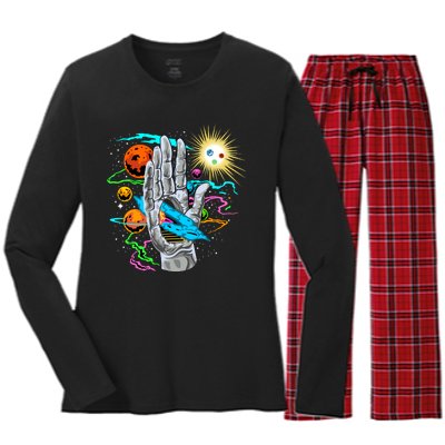 Divine Hand In Space Women's Long Sleeve Flannel Pajama Set 