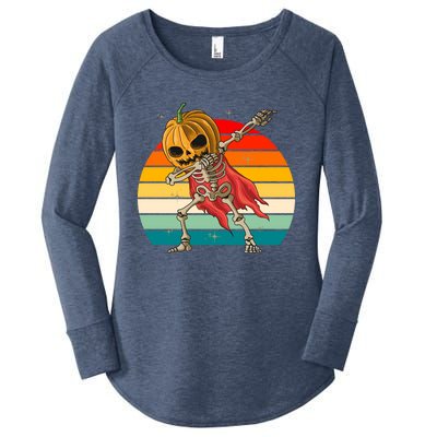 Dabbing Halloween Jackolantern Skeleton Pumpkin Retro Sunset Cool Gift Women's Perfect Tri Tunic Long Sleeve Shirt