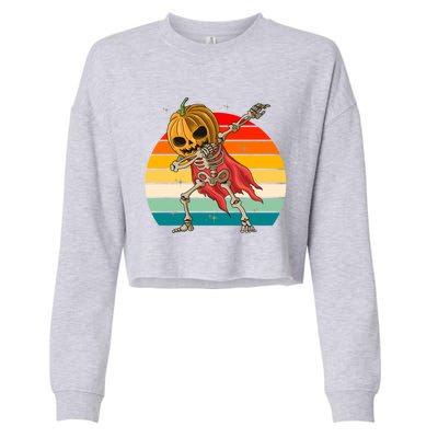 Dabbing Halloween Jackolantern Skeleton Pumpkin Retro Sunset Cool Gift Cropped Pullover Crew