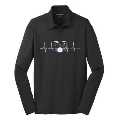 Drum Heartbeat Lifeline Music Lover Gift Drummer Silk Touch Performance Long Sleeve Polo