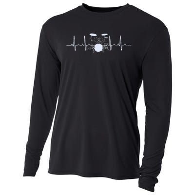 Drum Heartbeat Lifeline Music Lover Gift Drummer Cooling Performance Long Sleeve Crew