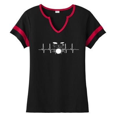 Drum Heartbeat Lifeline Music Lover Gift Drummer Ladies Halftime Notch Neck Tee