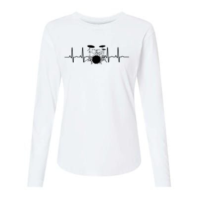 Drum Heartbeat Lifeline Music Lover Gift Drummer Womens Cotton Relaxed Long Sleeve T-Shirt