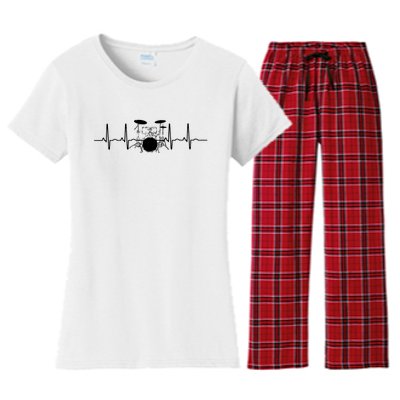 Drum Heartbeat Lifeline Music Lover Gift Drummer Women's Flannel Pajama Set