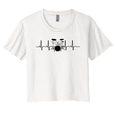 Drum Heartbeat Lifeline Music Lover Gift Drummer Women's Crop Top Tee