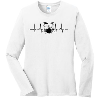 Drum Heartbeat Lifeline Music Lover Gift Drummer Ladies Long Sleeve Shirt