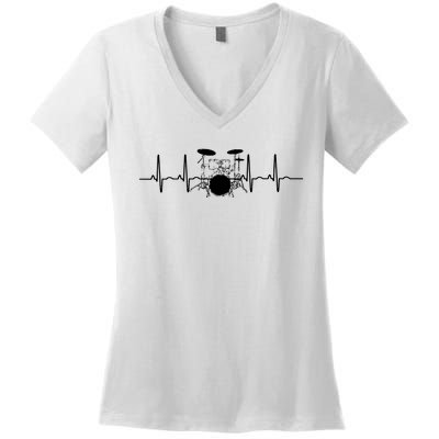 Drum Heartbeat Lifeline Music Lover Gift Drummer Women's V-Neck T-Shirt