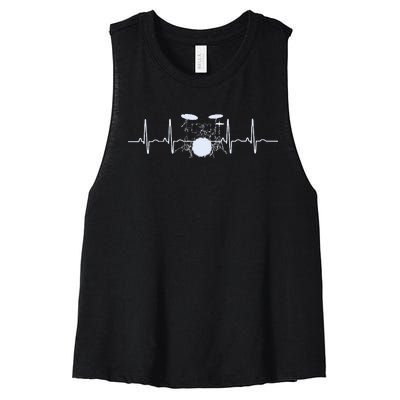 Drum Heartbeat Lifeline Music Lover Gift Drummer Women's Racerback Cropped Tank