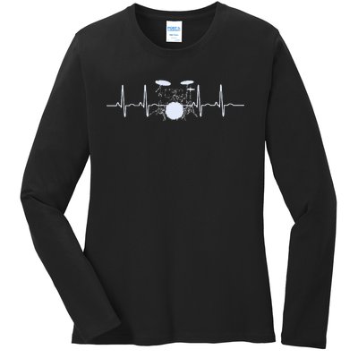 Drum Heartbeat Lifeline Music Lover Gift Drummer Ladies Long Sleeve Shirt