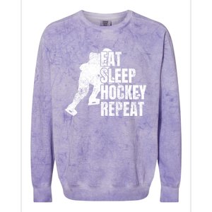 Distressed Hockey Lover Print Eat Sleep Ice Hockey Repeat Gift Colorblast Crewneck Sweatshirt