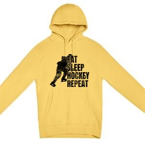 Distressed Hockey Lover Print Eat Sleep Ice Hockey Repeat Gift Premium Pullover Hoodie