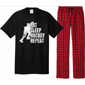 Distressed Hockey Lover Print Eat Sleep Ice Hockey Repeat Gift Pajama Set