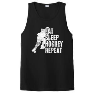 Distressed Hockey Lover Print Eat Sleep Ice Hockey Repeat Gift PosiCharge Competitor Tank