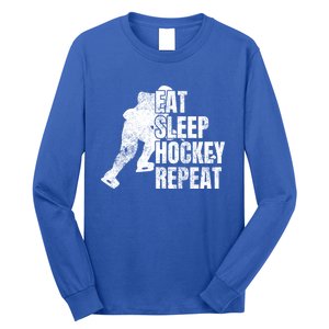 Distressed Hockey Lover Print Eat Sleep Ice Hockey Repeat Gift Long Sleeve Shirt