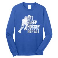 Distressed Hockey Lover Print Eat Sleep Ice Hockey Repeat Gift Long Sleeve Shirt