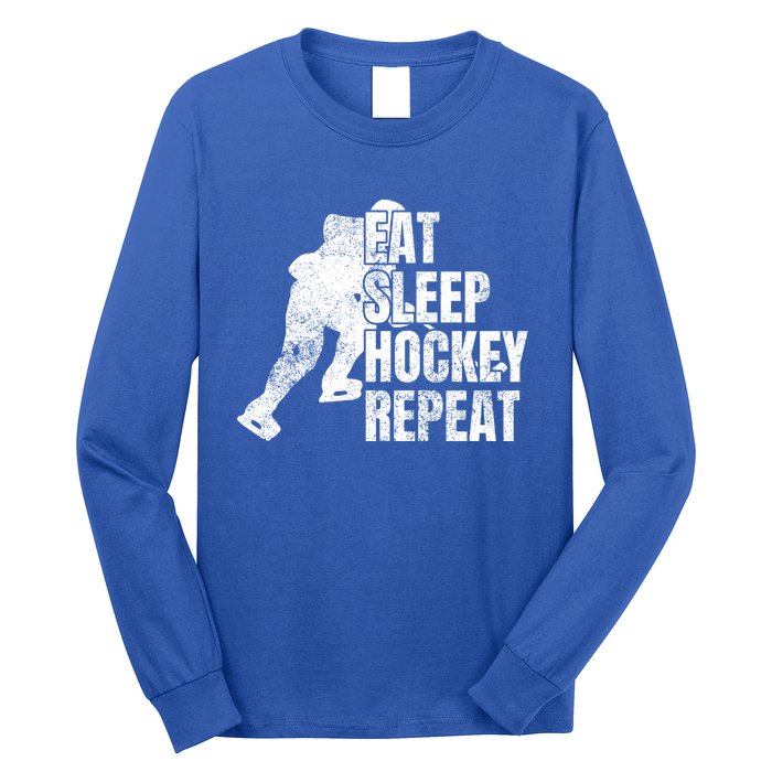 Distressed Hockey Lover Print Eat Sleep Ice Hockey Repeat Gift Long Sleeve Shirt