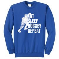 Distressed Hockey Lover Print Eat Sleep Ice Hockey Repeat Gift Tall Sweatshirt