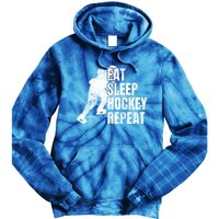 Distressed Hockey Lover Print Eat Sleep Ice Hockey Repeat Gift Tie Dye Hoodie