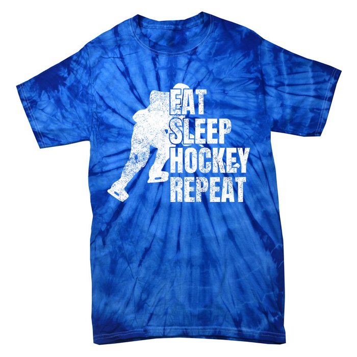 Distressed Hockey Lover Print Eat Sleep Ice Hockey Repeat Gift Tie-Dye T-Shirt