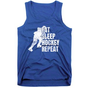 Distressed Hockey Lover Print Eat Sleep Ice Hockey Repeat Gift Tank Top