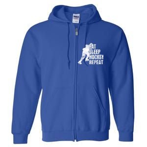 Distressed Hockey Lover Print Eat Sleep Ice Hockey Repeat Gift Full Zip Hoodie