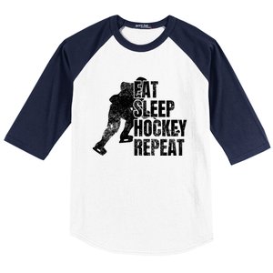 Distressed Hockey Lover Print Eat Sleep Ice Hockey Repeat Gift Baseball Sleeve Shirt