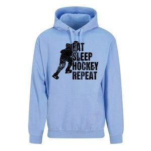 Distressed Hockey Lover Print Eat Sleep Ice Hockey Repeat Gift Unisex Surf Hoodie