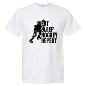 Distressed Hockey Lover Print Eat Sleep Ice Hockey Repeat Gift Garment-Dyed Heavyweight T-Shirt