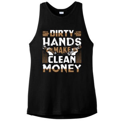 Dirty Hands Make Clean Money Funny Mechanic Gift Ladies PosiCharge Tri-Blend Wicking Tank