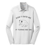 Don’T Hate Me It Turns Me On Funny Frog Meme Silk Touch Performance Long Sleeve Polo