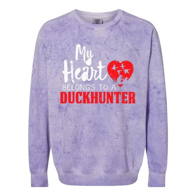 Duck Hunting My Heart Belongs To A Duckhunter Gift Wife Mom Colorblast Crewneck Sweatshirt