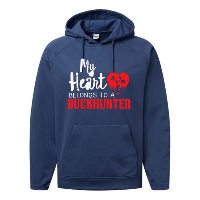 Duck Hunting My Heart Belongs To A Duckhunter Gift Wife Mom Performance Fleece Hoodie