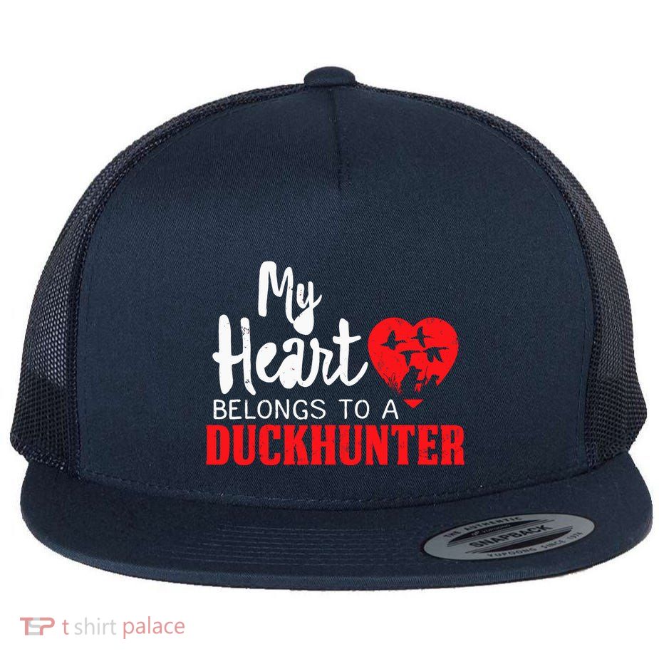 Duck Hunting My Heart Belongs To A Duckhunter Gift Wife Mom Flat Bill Trucker Hat
