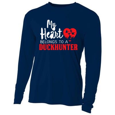 Duck Hunting My Heart Belongs To A Duckhunter Gift Wife Mom Cooling Performance Long Sleeve Crew