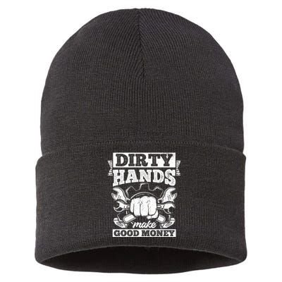 Dirty Hands Make CleanMoney Funny Repair Mechanic Gift Sustainable Knit Beanie