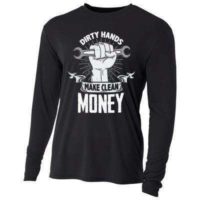 Dirty Hands Make Clean lots Money Funny Mechanic Cooling Performance Long Sleeve Crew