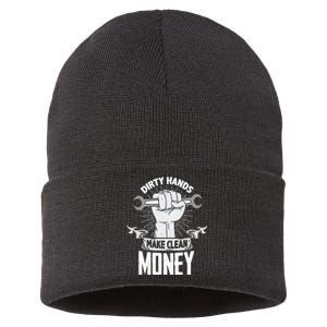 Dirty Hands Make Clean lots Money Funny Mechanic Sustainable Knit Beanie