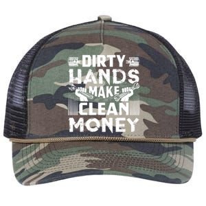 Dirty Hands Make Clean Money Funny Mechanic Gift Retro Rope Trucker Hat Cap