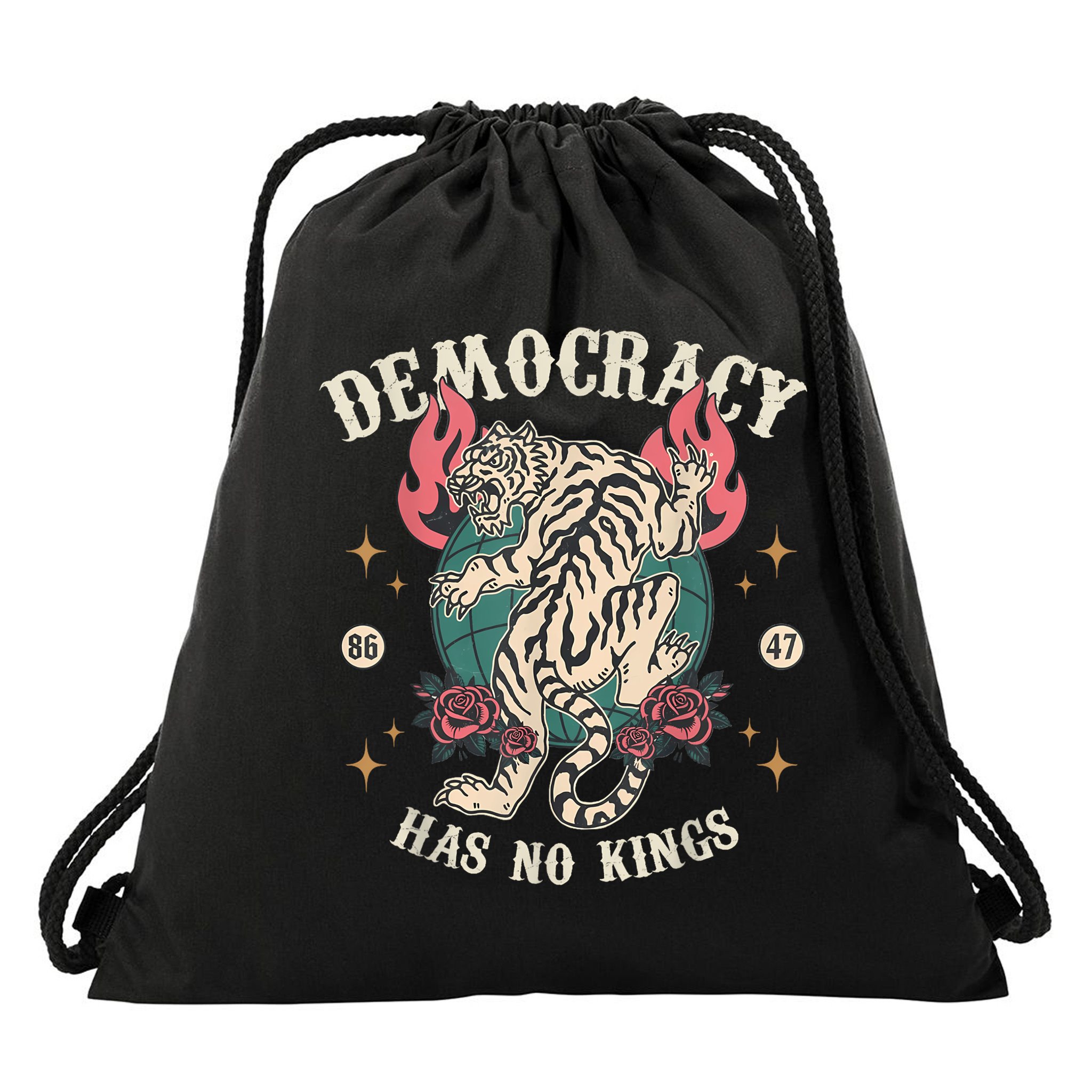 Democracy Has No Kings 86 47 Tiger Drawstring Bag