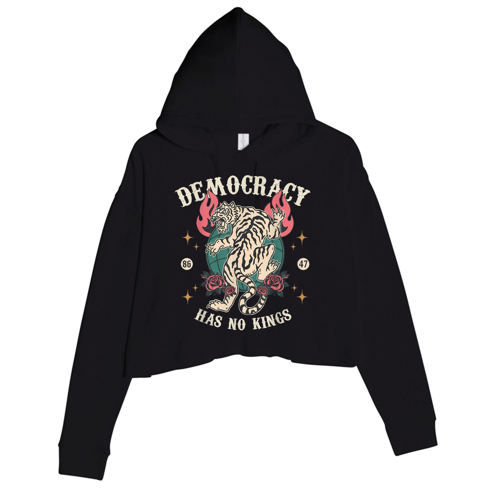 Democracy Has No Kings 86 47 Tiger Crop Fleece Hoodie