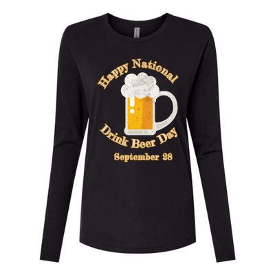 Distressed Happy National Beer Day September 28 Gift Womens Cotton Relaxed Long Sleeve T-Shirt