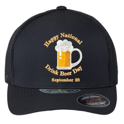 Distressed Happy National Beer Day September 28 Gift Flexfit Unipanel Trucker Cap