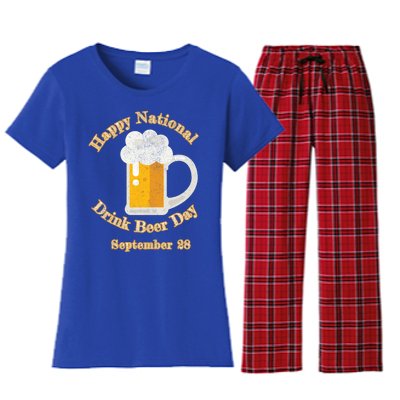 Distressed Happy National Beer Day September 28 Gift Women's Flannel Pajama Set