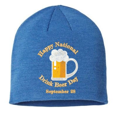 Distressed Happy National Beer Day September 28 Gift Sustainable Beanie