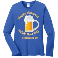 Distressed Happy National Beer Day September 28 Gift Ladies Long Sleeve Shirt