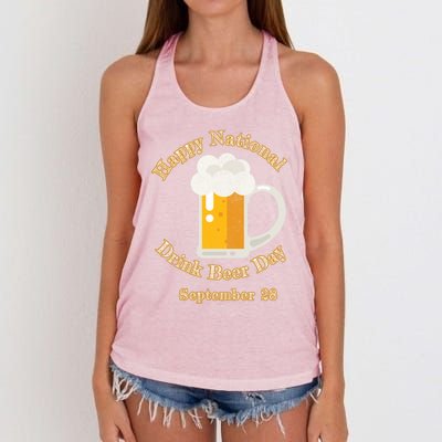 Distressed Happy National Beer Day September 28 Gift Women's Knotted Racerback Tank