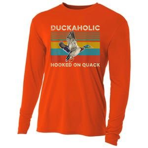 Duckaholic Hooked On Quack Funny Duck Hunting Hunter Gift Cooling Performance Long Sleeve Crew