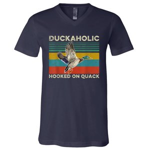 Duckaholic Hooked On Quack Funny Duck Hunting Hunter Gift V-Neck T-Shirt