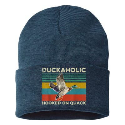 Duckaholic Hooked On Quack Funny Duck Hunting Hunter Gift Sustainable Knit Beanie